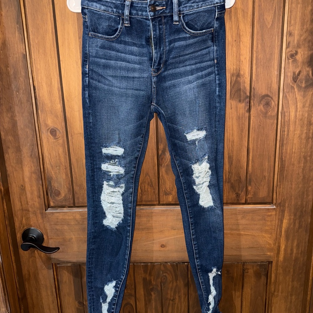 American Eagle Outfitters Blue Skinny Distressed Jeans